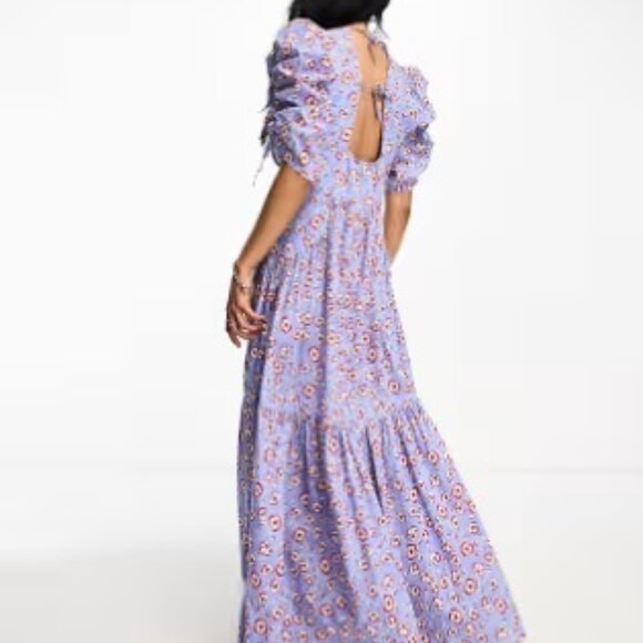 HUGO BOSS Debest Floral Maxi Dress in Blue/Red Ditsy Open Miscellaneous NWT sz12 - Picture 2 of 10